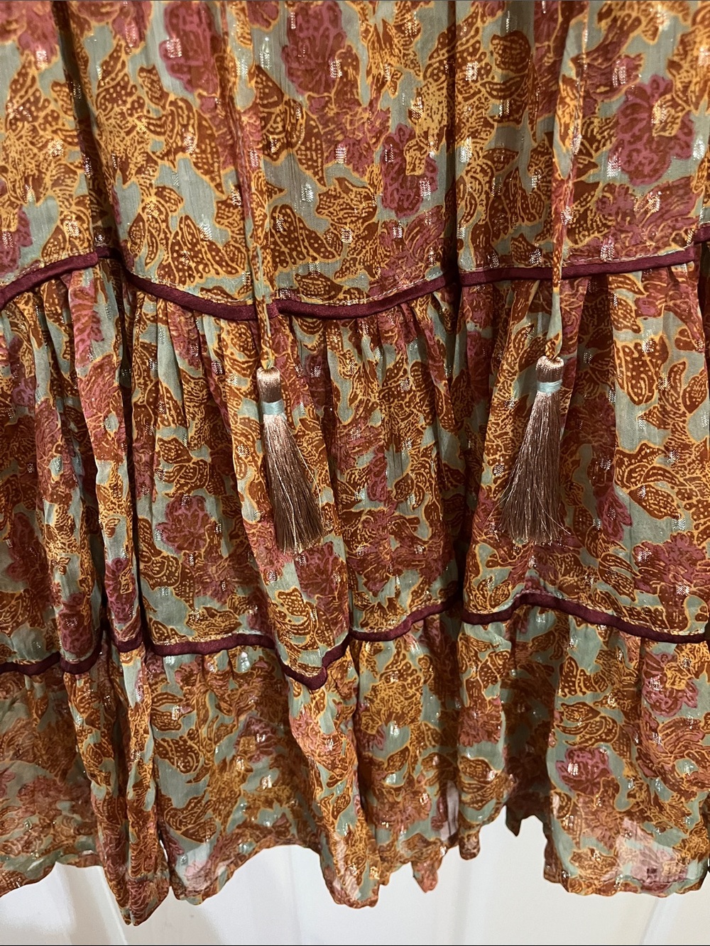 Free People NWT Free Swinging Burnt Orange Floral Tiered Mini Dress M - Picture 8 of 13